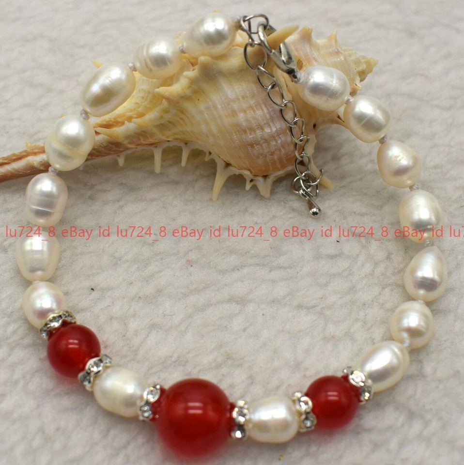 Natural White Baroque Pearl Beaded Necklace - 7-8mm Real Freshwater Pearl 18-50" Silver Plated