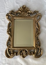 VTG Rococo Style Hollywood Regency Mirror Gold Gilt Beveled Glass Ornate 17.5x12
