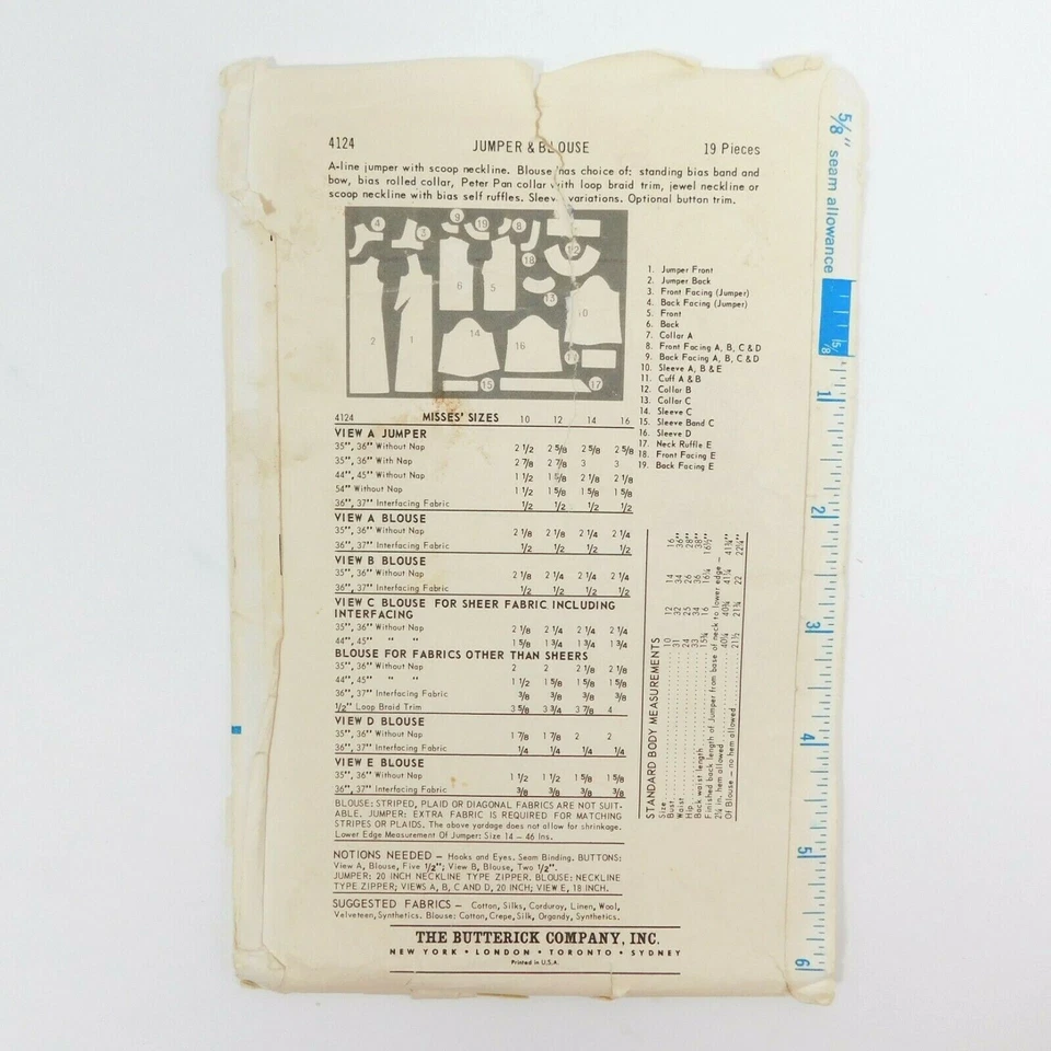 Butterick 4124 Misses Jumper Blouse Sewing Pattern Cut Size14 Bust 34 Vintage - Image 3 of 4