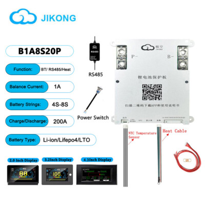 JK Smart BMS Lifepo4 Li-Ion LTO Battery 4S-8S 200A w/1A Active Balance Heat Chip