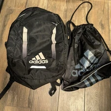 Adidas - Black and White Backpack With Drawstring Bag