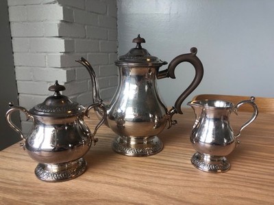 1847 Rogers Bros. EP Copper Silver-plate Tea Set- pot, sugar bowl