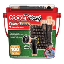 Pocket Hose Copper Bullet 50ft, 100ft w/ Thumb Spray Nozzle - Choose Hose Length