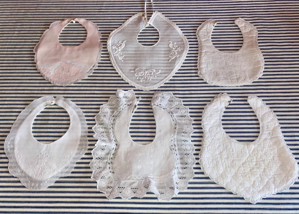 6 baberos antiguos para bebé, 1880-1930, limpios-almidonados-planchados, DE LUJO, para muñecas grandes Foto 2 de 4