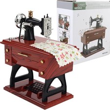 Vintage Mini Sewing Machine Music Box, European Retro Classical Wood Grain