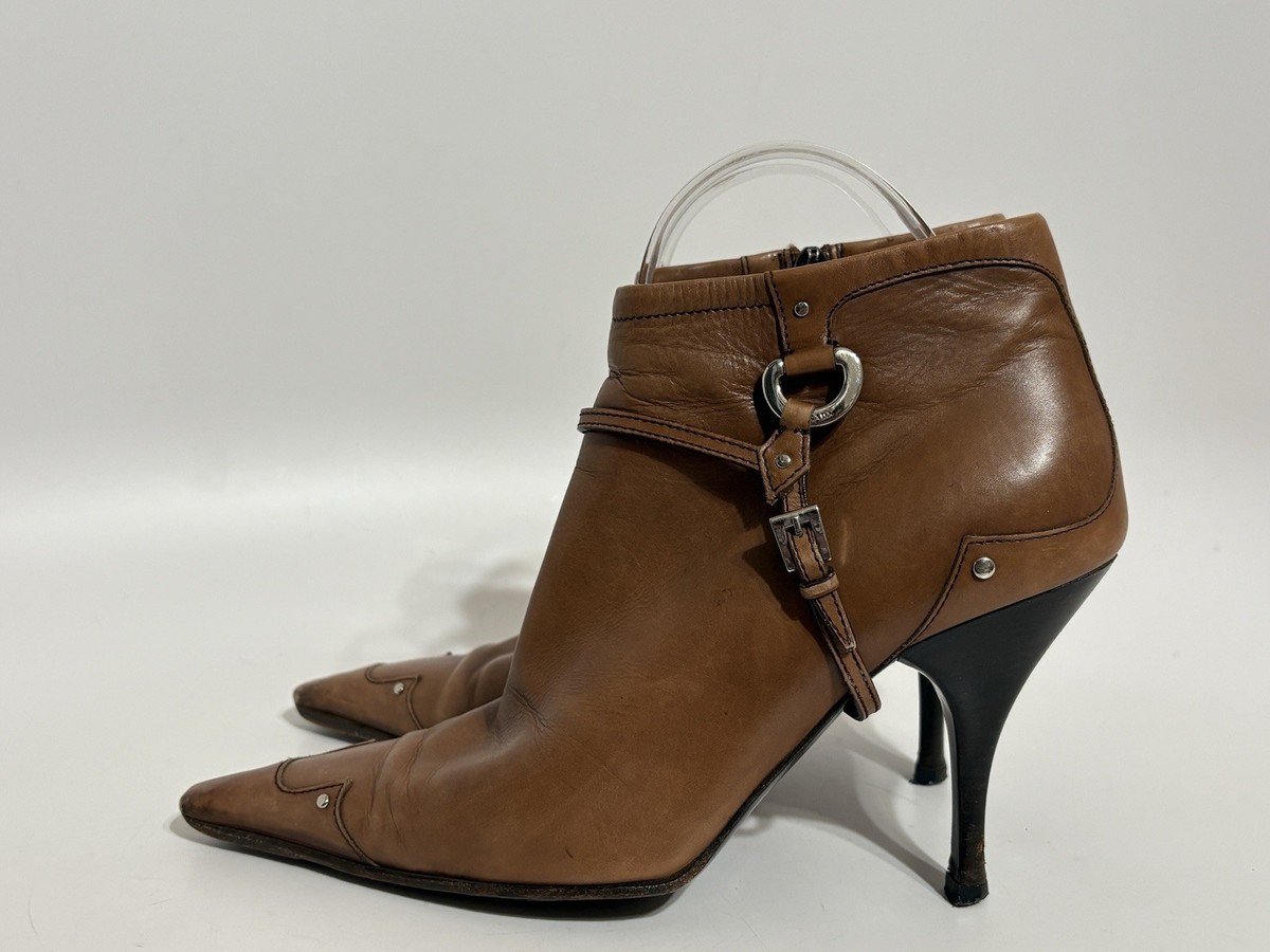 Vtg Prada Brown Leather Belted Ankle Boots 38 | eBay