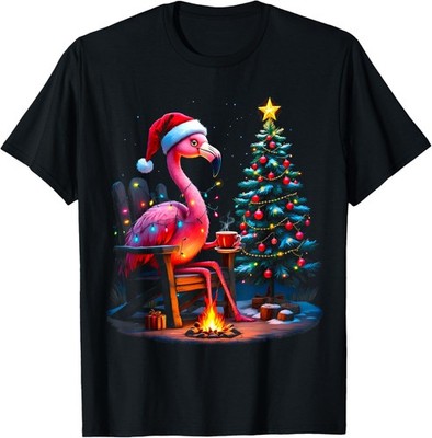 Funny Christmas Flamingo Santa Lights Winter Men Women Kids T-Shirt