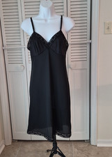 VTG VANITY FAIR 100 Nylon Black Lace Trim Full Slip USA Sz 34 Mother's Day