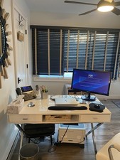 White Gloss Contemporary Computer Desk Metal Legs 2 Drawers Home Office