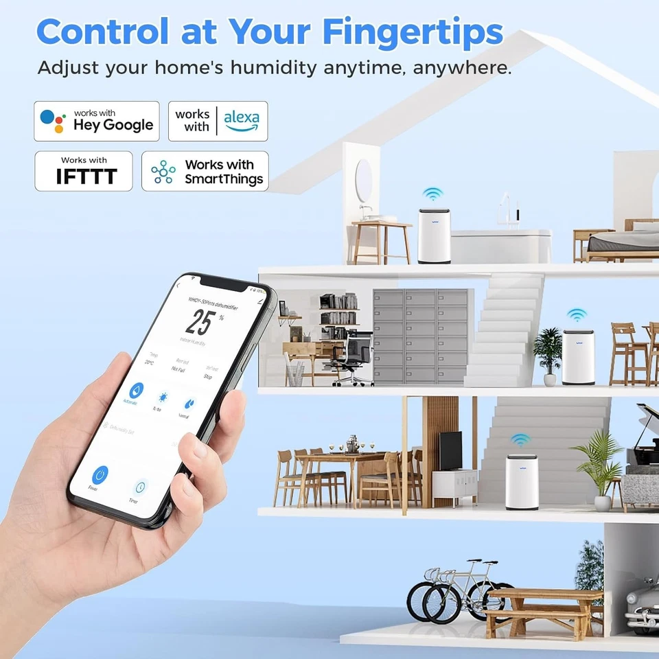 Deshumidificador 5000 pies cuadrados 80 pintas para sótano hogar habitación grande con manguera de drenaje WIFI Foto 3 de 4
