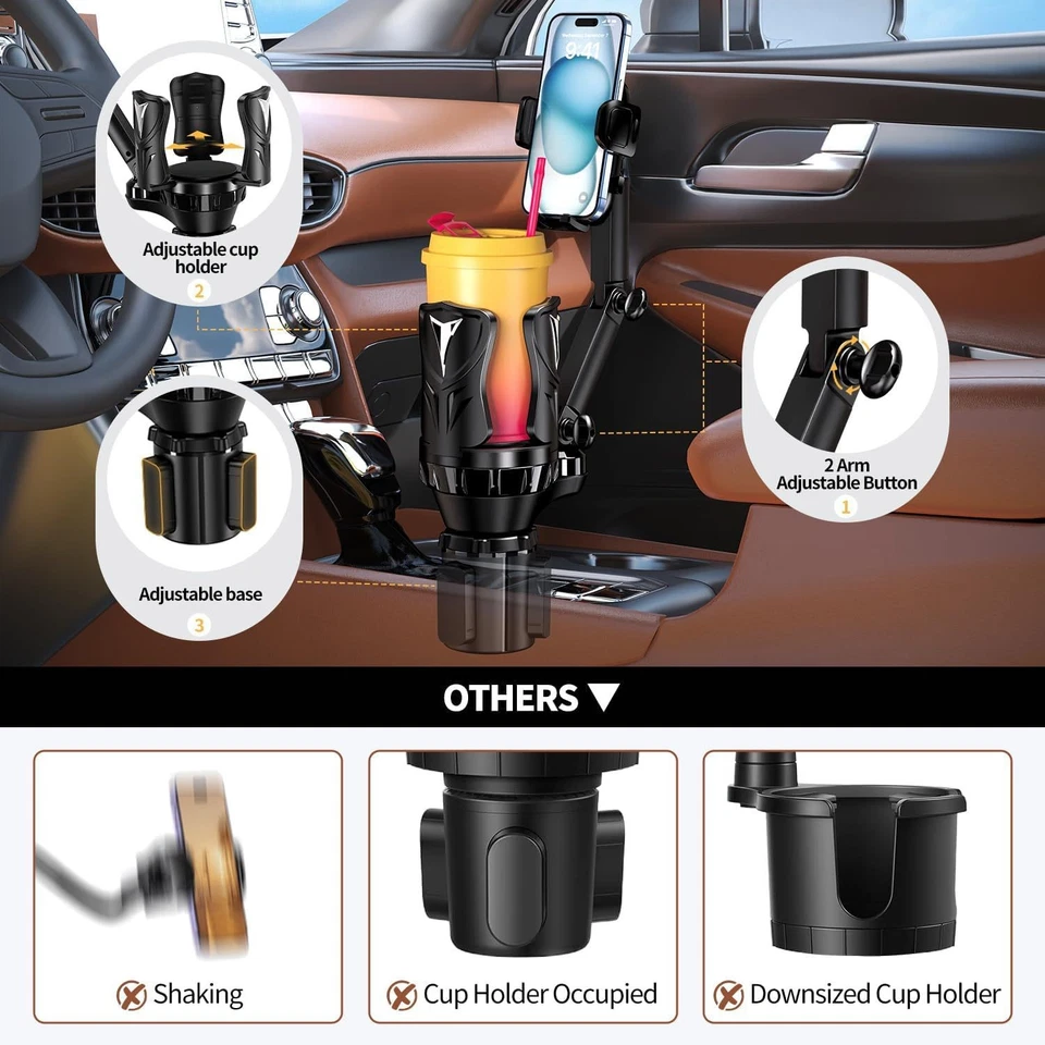 Soporte para taza de coche soporte universal para teléfono celular automático con expansión para bebidas Foto 2 de 4