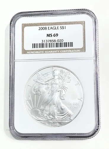 2008 American Silver Eagle ASE 1oz 999 Silver Coin NGC MS69 Brown Label