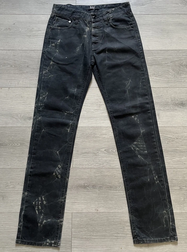 RAF BY RAF SIMONS ЧЕРНЫЙ МРАМОР СТИРКА ИСКУССТВЕННО СОСТАРЕННЫЙ ДЖИНСОВОЙ ТКАНИ ДЖИНСЫ РАЗМЕР 29 АРХИВ - Изображение 3 из 4