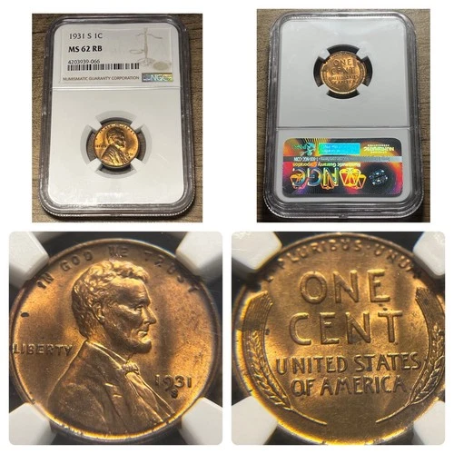 1931-S Lincoln Cent - NGC MS-62 RB - Nice Color - Key Date - Red Brown