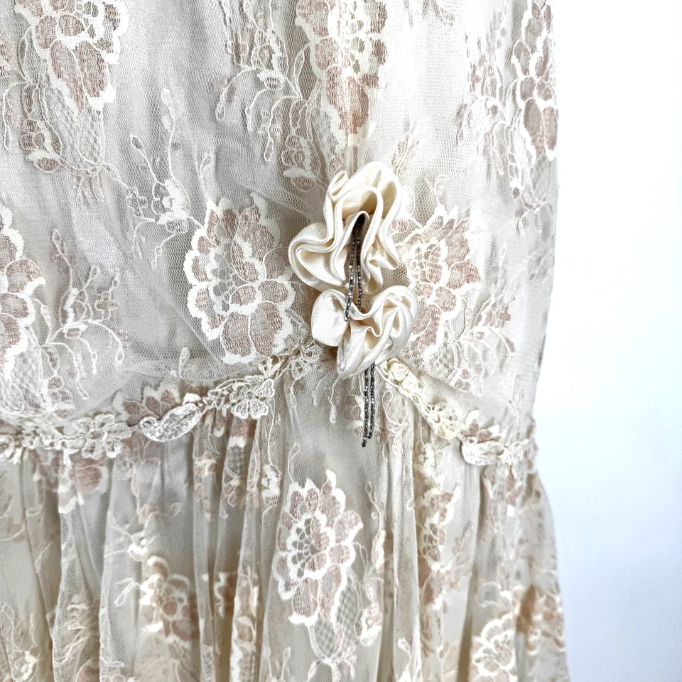 Vestido estilo aleta vintage Cheryl Kaye rugiente años 20 encaje floral transparente para mujer 10 Foto 3 de 4