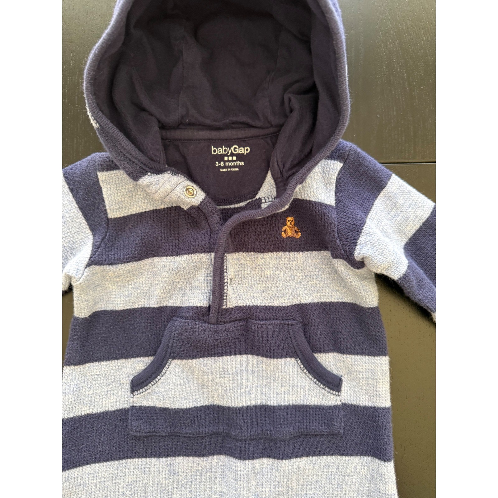 Baby GAP Waffle Knit Striped Romper Size 3-6m Blue Cotton Snap-In Long Sleeve