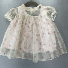 Baby Girl Pink Dress Vintage 1960s 2 Pc Floral Lace Pleated Sheer Spring Summer