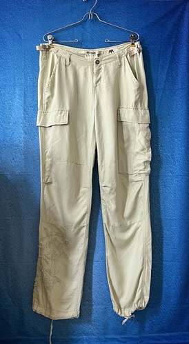 DA NANG Vtg Women's Pale Green Silk Cargo Pants Embroidered Y2K Boho Grunge M