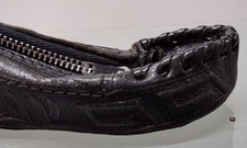 1940s Coin Purse Mexico Tiny Hand Tooled Black Leather ASTRO AZTEC MAYAN
