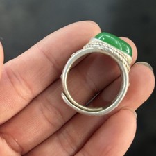 Pierścionek męski Pierścionek damski Tybetański srebrny pierścionek Zielony Jadeitowy pierścionek Średnica: 20mm