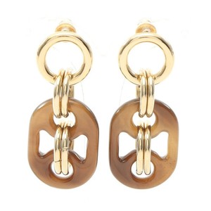 Authentic Hermes Yuridis PM Earrings Jewelry GP (Gold Plated) Buffalo Horn Brown Type Gold
