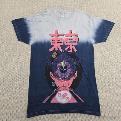 Japanese Kanji Graphic Shirt Womens Extra Small Blue White Tie Dye Ombre Anime