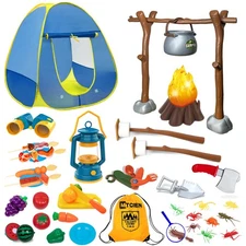 MITCIEN Kids Camping Set with Campfire, Play Tent , Binoculars, Oil Lantern, ...