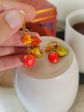 Polymer Clay Apple and Fall Leaves Dangle Ear...