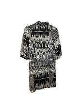 L Marciano Black Silver and Purple Silk Blend High Neck Short Sleeve Swing Dress