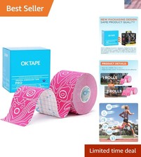 Therapeutic Kinesiology Tape 2" x 16ft Roll - Pink & White Hypoallergenic Design 2.46 per gallon