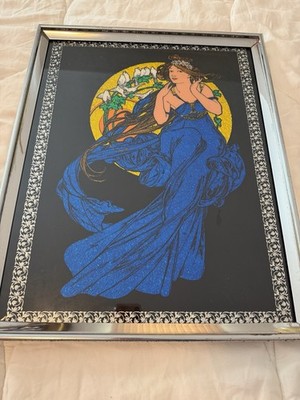 Vintage Alphonse Mucha Foil Art Chrome Frame Beautiful
