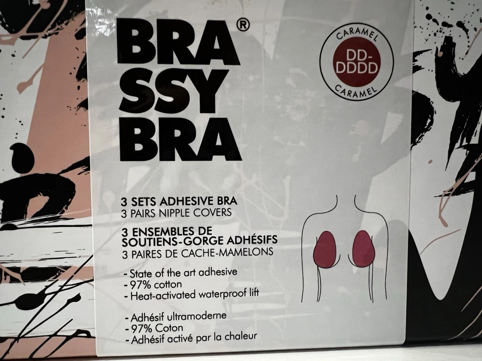 BrassyBra Adhesive Bra 3Pack DD/DDDD Caramel + Bonus Straps. NIB! Invisible Lift - Image 2 of 4