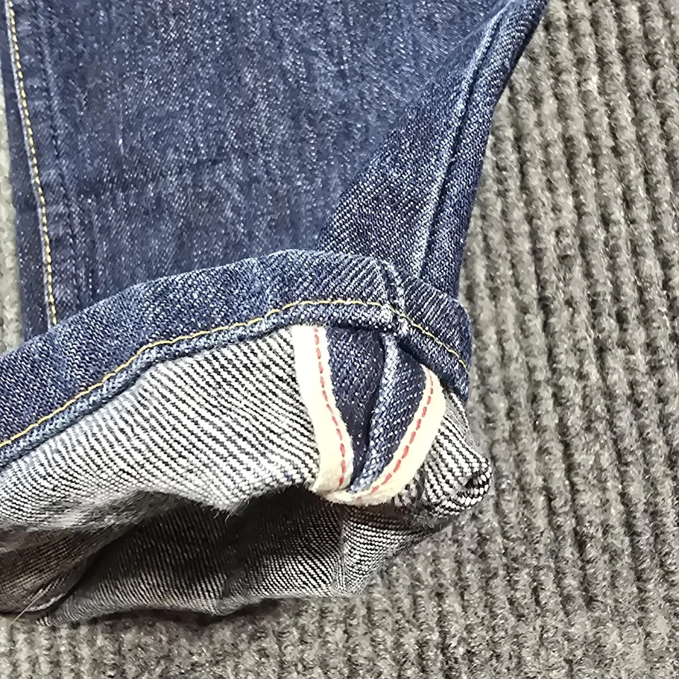 Pantalones de mezclilla American Apparel para hombre 32 ribete azul botón mosca hechos en EE. UU. índigo Foto 4 de 4