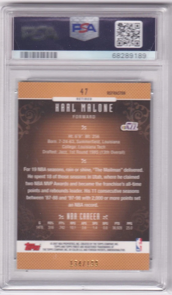 KARL MALONE 2006 Finest Green Refractor #/199 PSA 10 GEM MINT JAZZ Pop 1 - Image 2 of 2