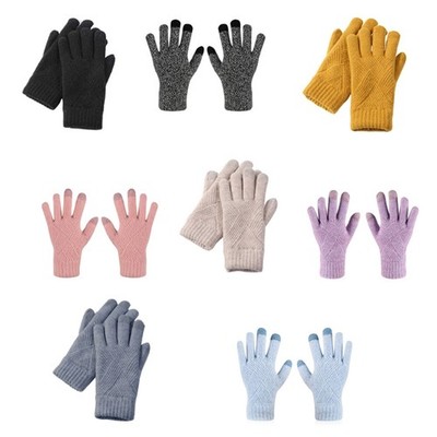 Solid Color Knitted Full Finger Gloves Solid Color Touchscreen Thicken Mittens