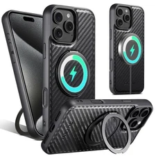 For iPhone 17 Air 4 16 15 14 13 12 Pro Max Plus Leather Stand Case Carbon Fiber
