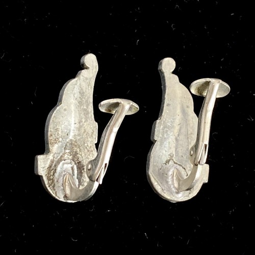 c1910 Art Nouveau Earrings Rhinestone Studded Silver Tone Antique Clip-On - Picture 4 of 5