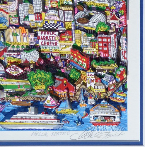 Charles Fazzino HELLO SEATTLE 3D USA SERIGRAPH 2001 FRAMED HAND SIGNED COA - Picture 3 of 7