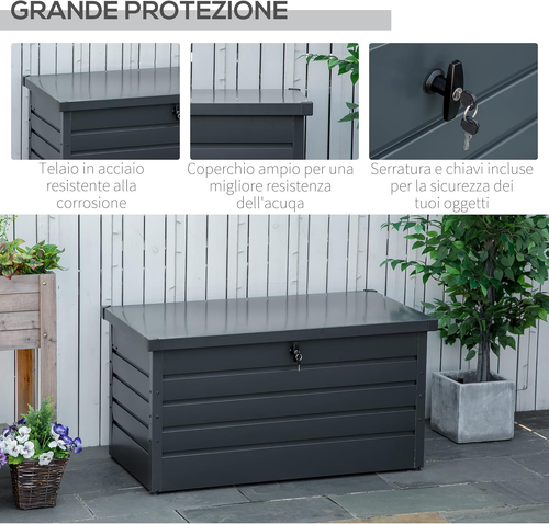 Panca Baule Contenitore Da Giardino Con Chiave, Cassapanca Moderna in Acciaio, G - Foto 5 di 12