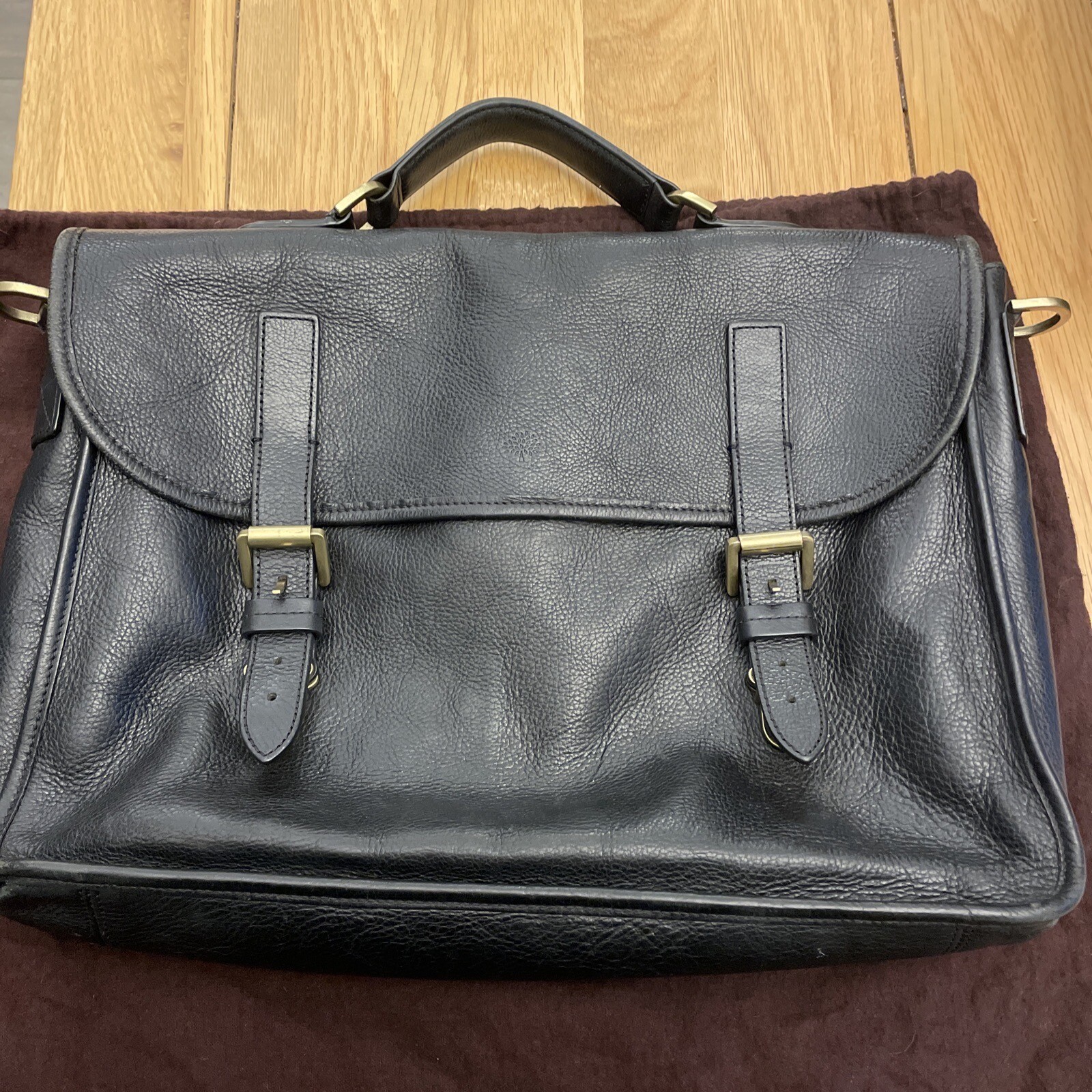 Classic Mulberry Elkington Black Leather Briefcase Document Laptop Bag