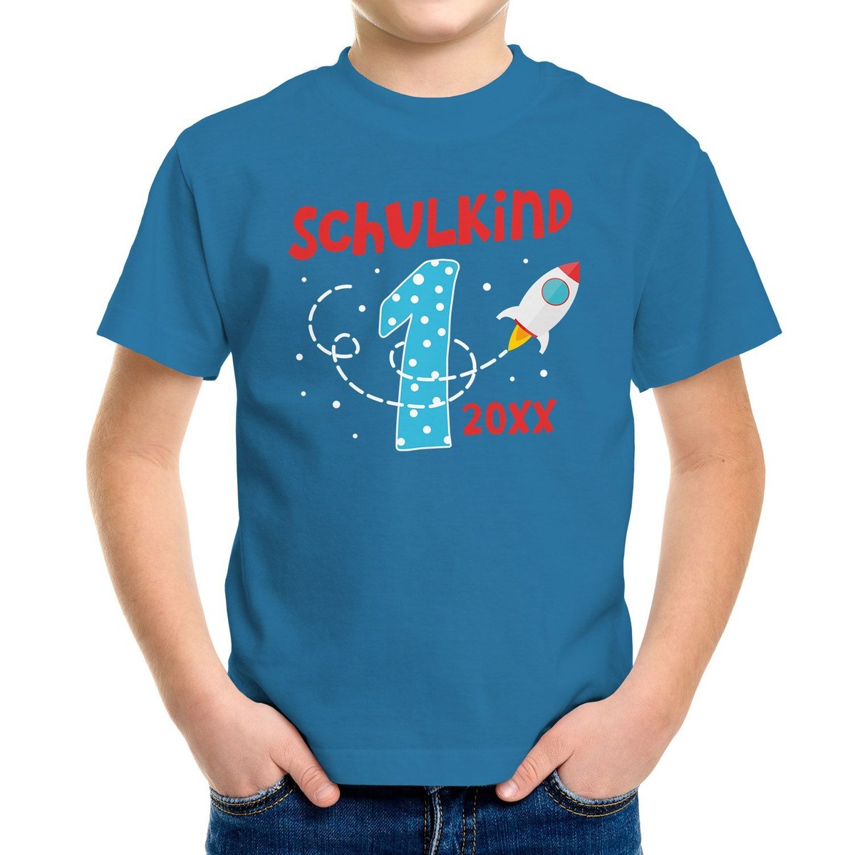 T-Shirt „Endlich Schulkind 2025“ Mit Rakete & Sternen – Cooles Einschulungs-Shirt Für Jungen In Grün