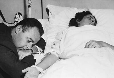 Man at Hospitalized Wife's Bedside 1955 Old Photo - Dr. Sanford Marcus , near co