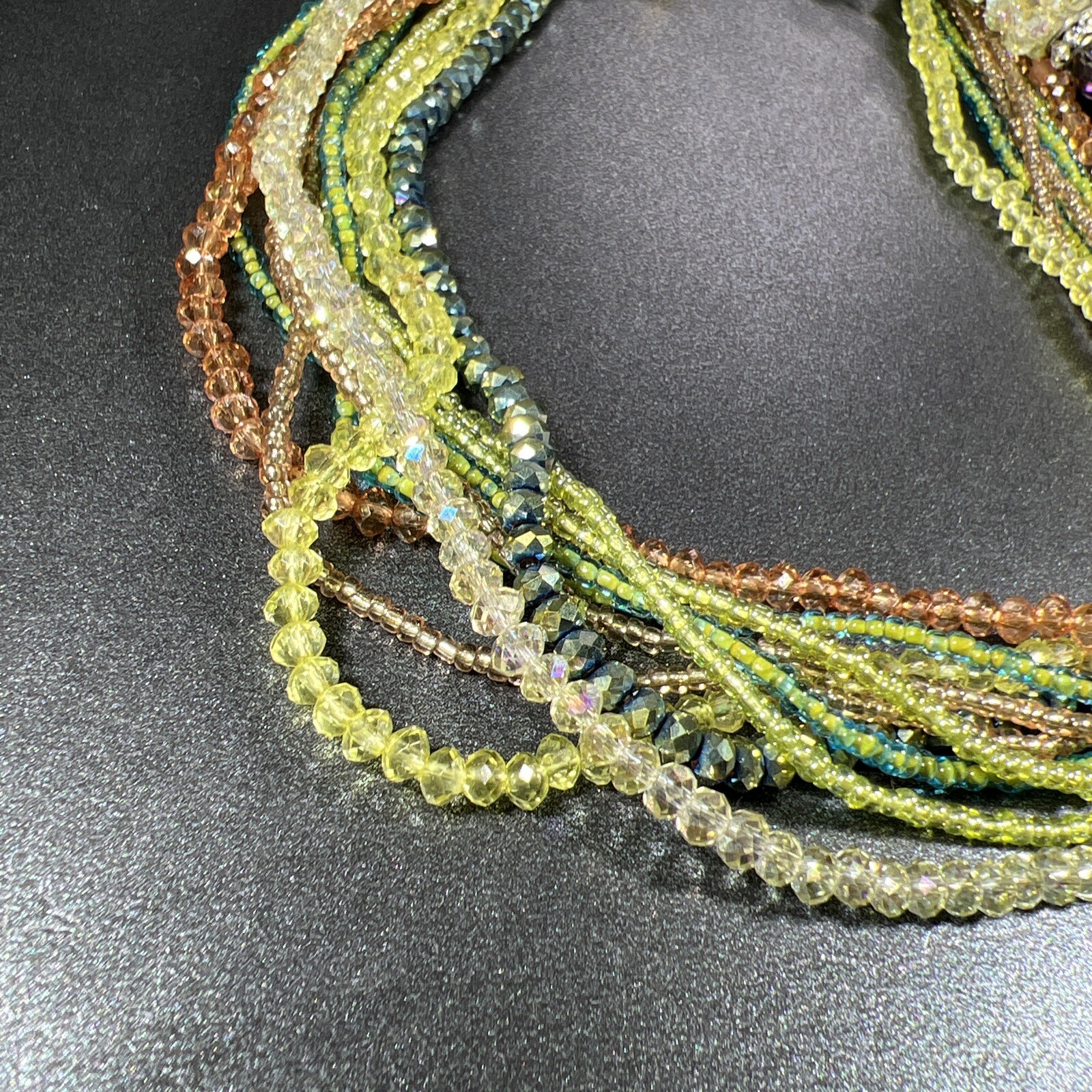 Green Beaded Statement Necklace Layered Aurora Bo… - image 17