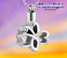 New Butterfly Crystal Cremation Urn Ashes Holder Silver Memorial Necklace