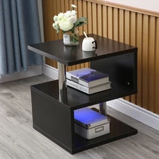 Modern Coffee Side Table LED Lights S-shape End Table Coffee Side Table