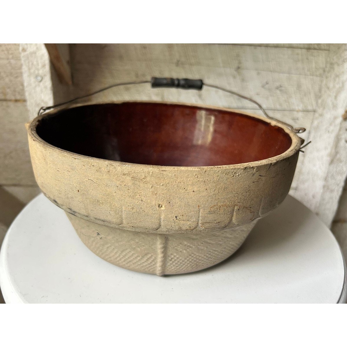 Stoneware pot farmhouse decor primitive rustic brown glaze cooking