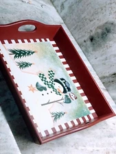 Ship N 24 Hours. Used-Bed/Bath & Beyond Tray wd hndpnt snowman asst/2. 14”x 9”.