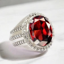 Garnet Oval Cut Gemstone With 925 Sterling Silver Ring For Men's #975