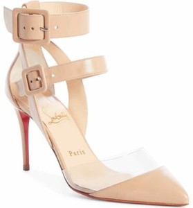 100% AUTHENTIC NEW WOMEN LOUBOUTIN MULTIMISS 100 NUDE STRAPPY PUMPS/HEELS US 7.5