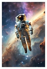 ASTRONAUT FLOATING THROUGH NEBULA SPACE 4X6 WALL ART AI PHOTO